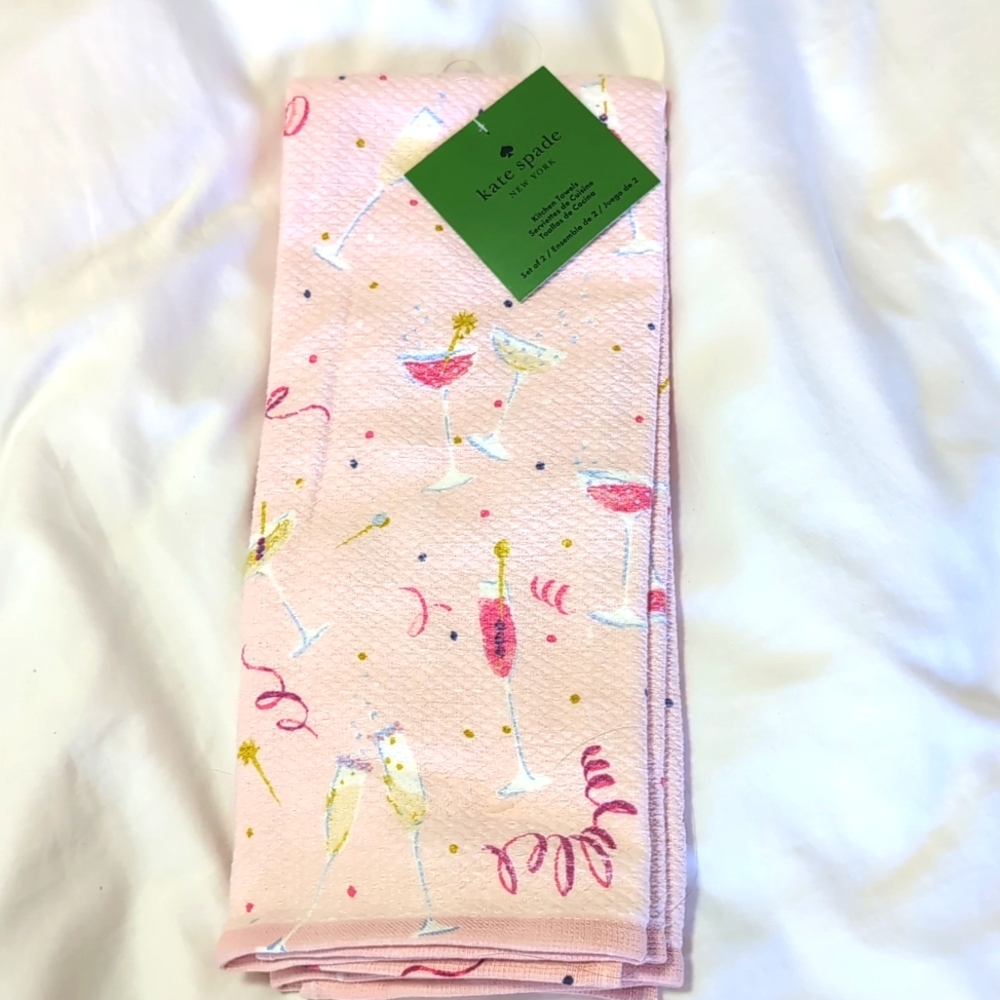 Kate Spade Champagne Celebration Pattern Light Pink Kitchen Towel Set of 2
